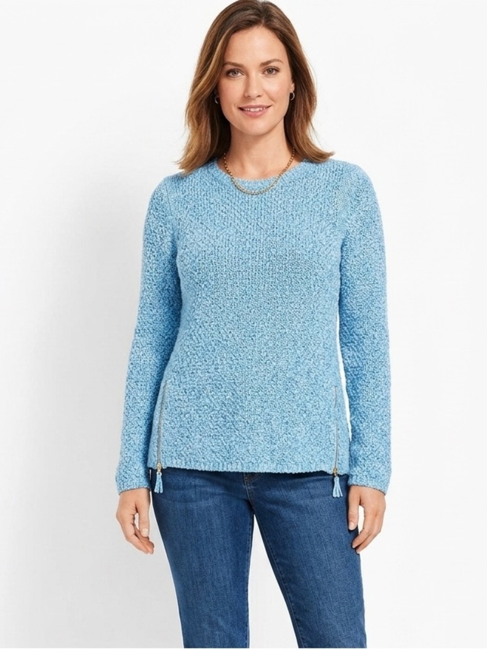 Talbots Sky Blue Textured Crewneck Knit Sweater Size M